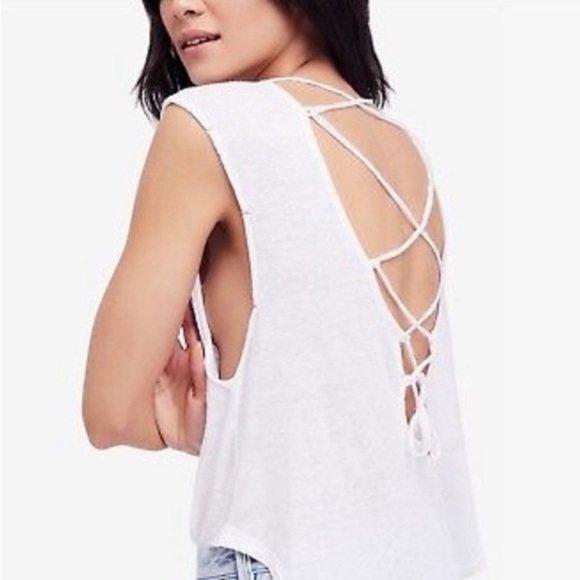 Free People Love Birds Lace Up White Embroidered Tank Top S - Picture 2 of 5